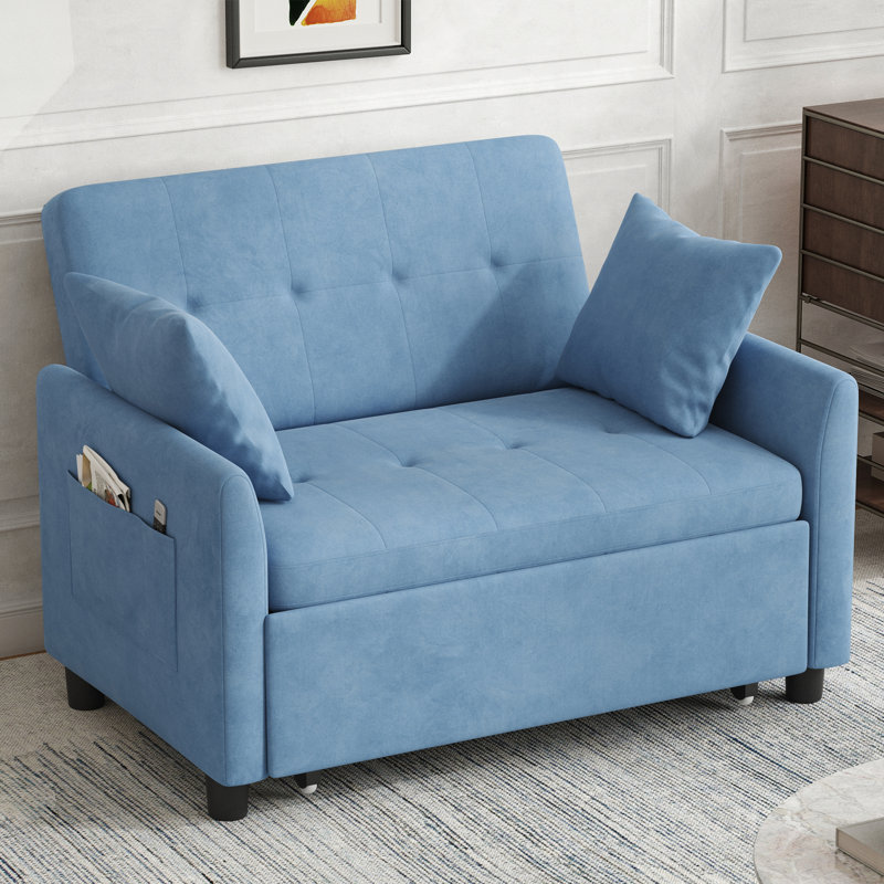 Canapé-lit rembourré 46,5 po, causeuse convertible moderne avec support pour téléphone et poches latérales, Blue