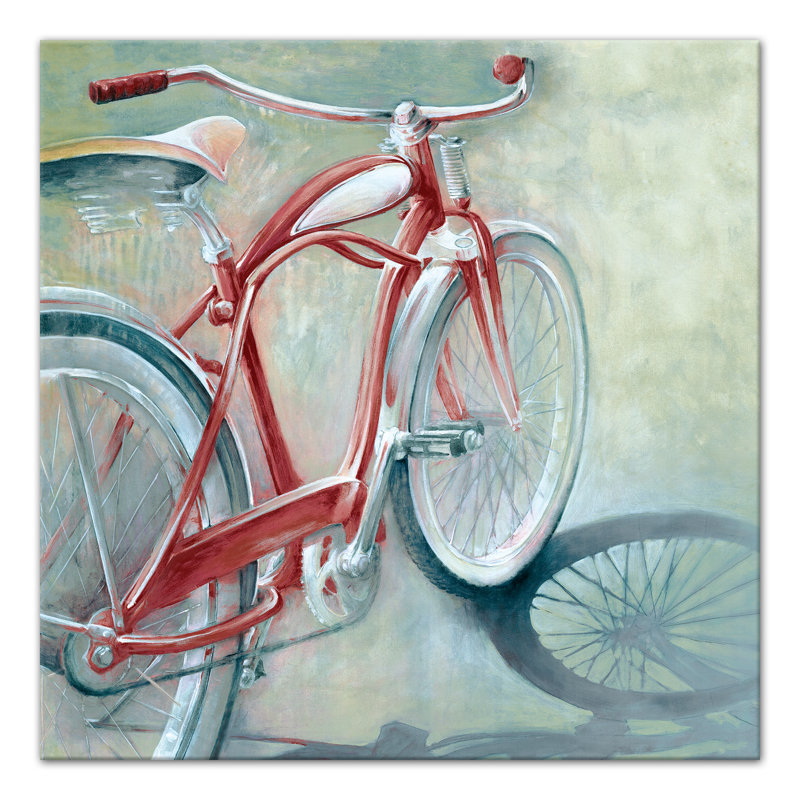 «Red Bicycle Peinture», reproduction de peinture acrylique sur toile, Toile tendue, H 12 po x l 12 po