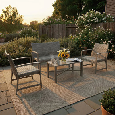 4-Piece Outdoor Patio Furniture Set with Quick-Dry Foam Cushions, with 2 Armchairs, Loveseat & Coffee Table