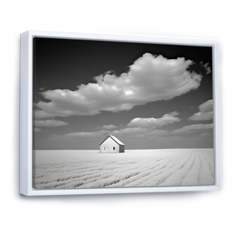 «Black and White Solitude Road I - Meadow», reproduction d'art sur toile encadrée, Cadre flottant blanc, H 12 po x l 20 po