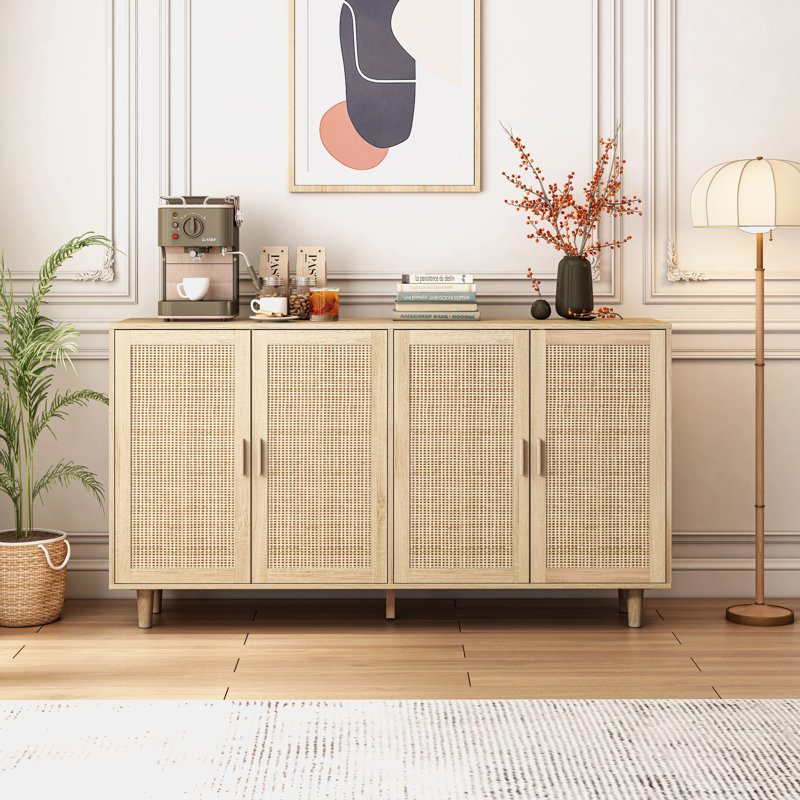 62.2'' Four-door Sideboard With Rattan Doors and Adjustable Storage Racks, Natural