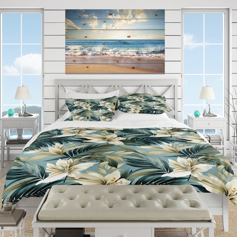 Coastal Neutrals Tropical Pattern I Floral Duvet Cover, King Duvet Cover + 2 King Shams
