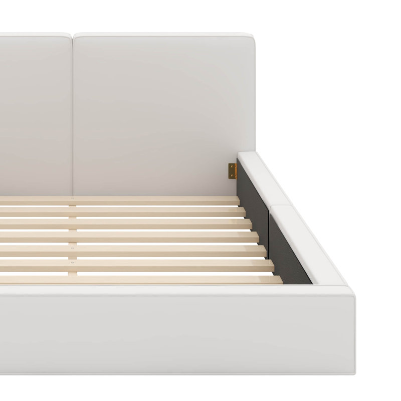 Grand lit tapissier au sol en velours, Beige