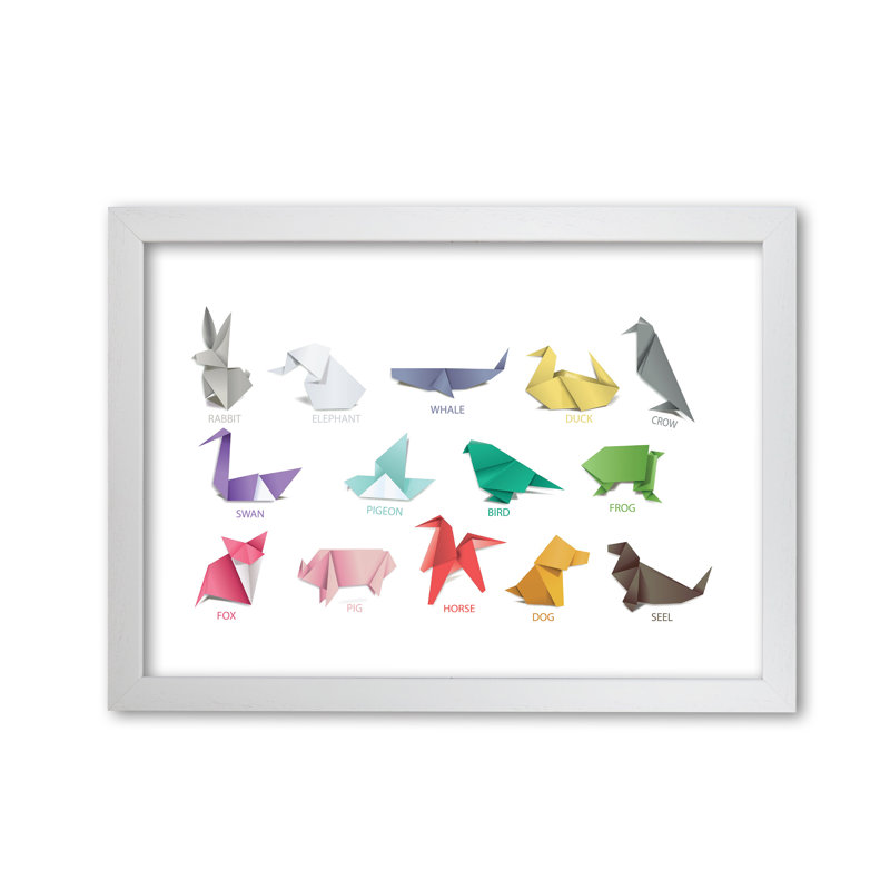 Origami Animals - Print, White Grain Frame, 42 cm H x 60 cm W x 5 cm D