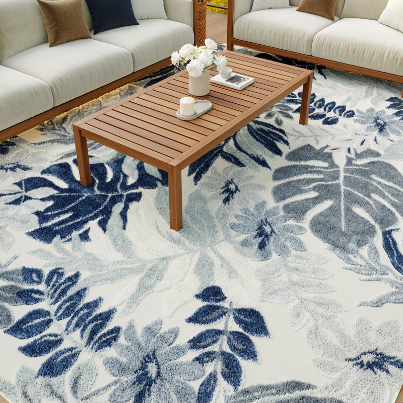 4' x 6' Blue Tropical Rug, Rectangle 9' x 12', Blue