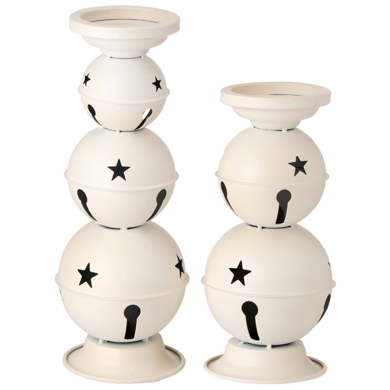 12.5" Metal Jingle Bell Candle Holders, White