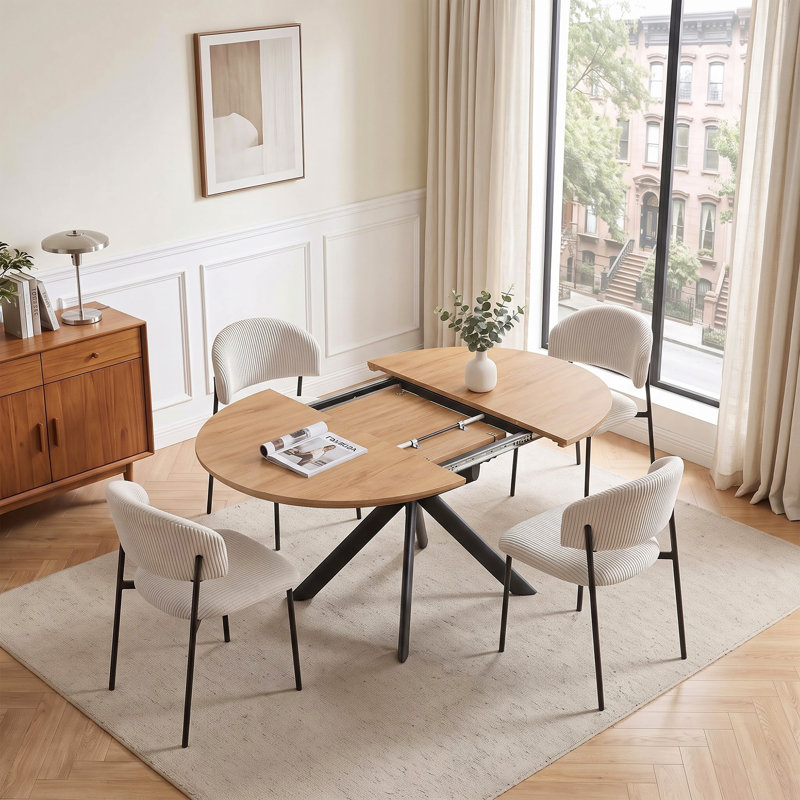 Ensemble de table de salle à manger extensible 5 pièces avec plateau en panneau de fibres à densité moyenne, pieds en métal et 4 chaises de salle à manger rembourrées