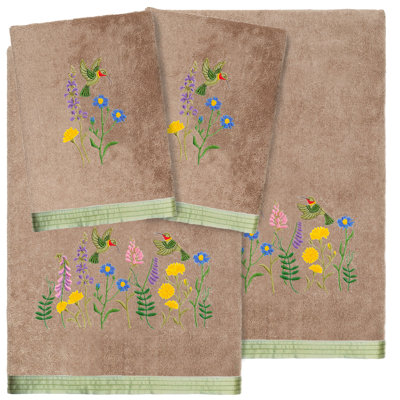 Linum Home Textiles 100% Turkish Cotton HADA 4PC Embellished Towel Set