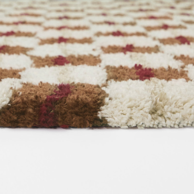 Uribe Rust Modern Checkered Shag Area Rug, Rectangle 5'3" x 7'