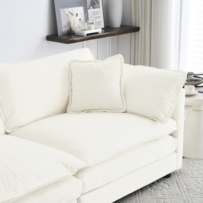 Canapé confortable en chenille 4 places - Structure en bois massif incluse avec support blanc