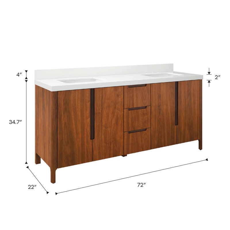 Sequoia 72 In. Double Sink Whitebrook Quartz Countertop Bath Vanity in Mango Wood With Chrome Faucet, Noir Juglans, Gold