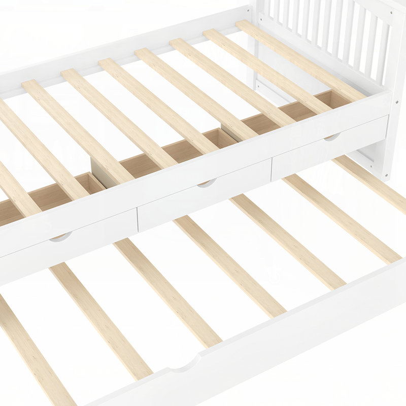 Lit plateforme avec tiroirs et lit gigogne, rangement intelligent pour chambres compactes et chambres d'amis, Blanc cassé