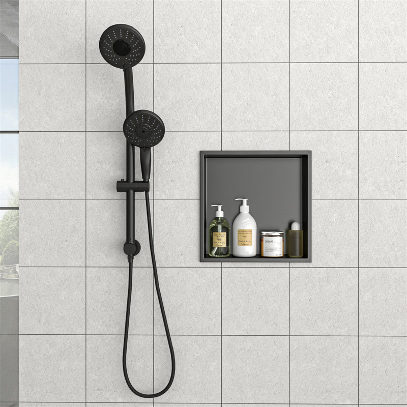 Niche de douche en acier inoxydable 12 po x 12 po, Bronze industriel-noir, H 12 po x l 12 po x P 3,94 po