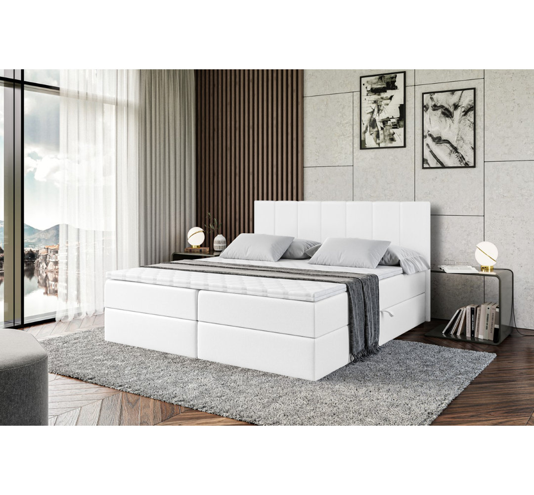 Boxspringbett Rifton mit H4 Multipocket-Matratze, Topper und Bettkasten