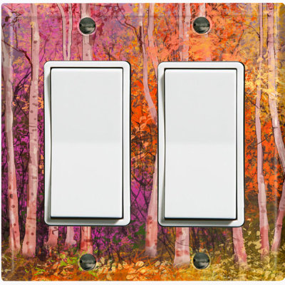 Colorful Forest Trees Orange Nature Themed 2 - Gang Rocker Standard Wall Plate