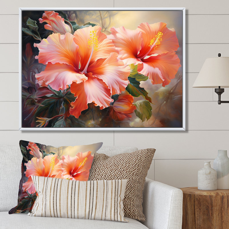 Hibiscus Romantic Impression IV - Floral Canvas Prints, Cadre flottant blanc, H 24 po x l 32 po x P 1 po