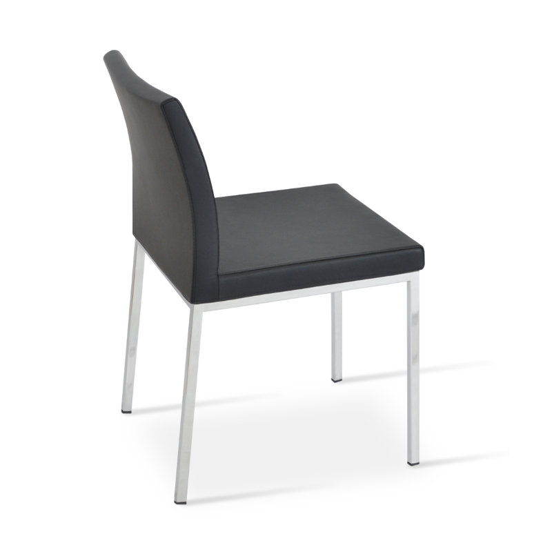 Chaise d'appoint en métal Aria, Similicuir noir, Acier inoxydable