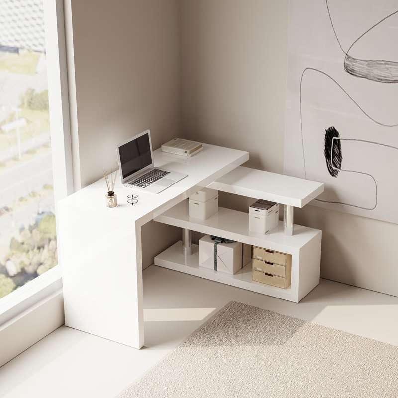 Bureau moderne à plateau pivotant de L 47 po, Blanc
