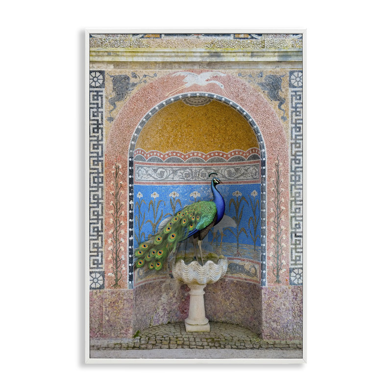 Paon avec une architecture traditionnelle, art giclée par Danita Delimont, Giclée encadrée blanc bord de mer