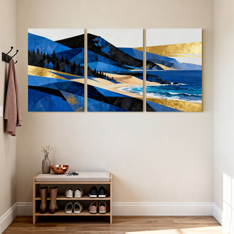 «Abstract Abstract Mountain Landscape with Accents», ensemble de 3 impressions sur toile, H 18 po x l 36 po