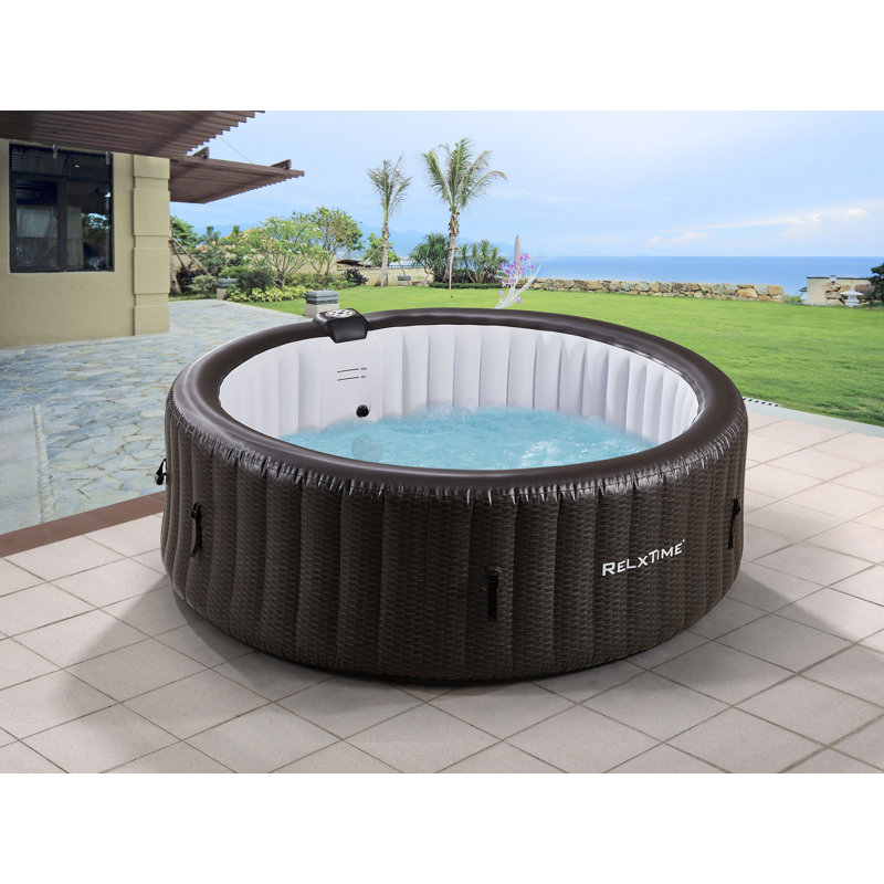 Relxtime Inflatable Round Hot Tub, Portable Outdoor Spa, 4 To 6 Person Air Jet Heater Blowout Tub With 130 BubbleJets And Built-in Heater Pump, Tub Cover, 2 Cartridges,black