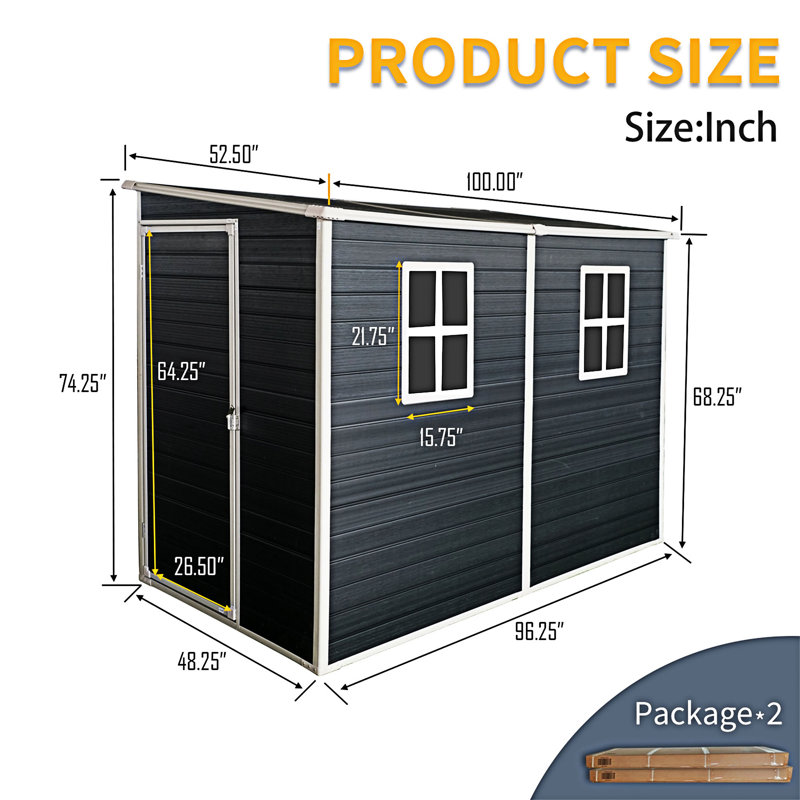 Remise de rangement extérieure 4 pi x 8 pi avec plancher et deux fenêtres