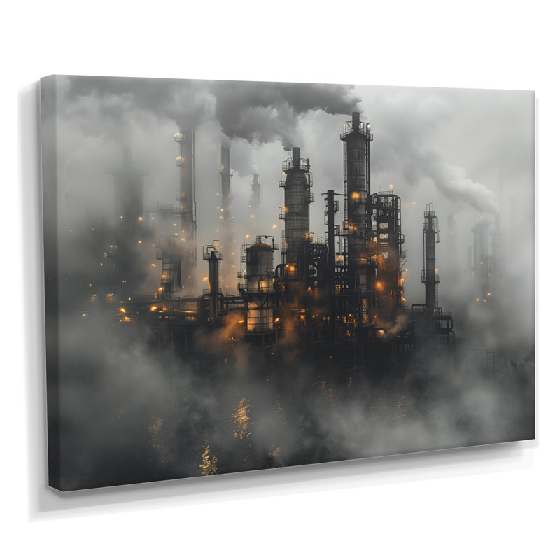 Gris - Fabrication industrielle - Usine, impression d'art mural, Toile tendue, H 30 po x l 40 po x P 1,5 po