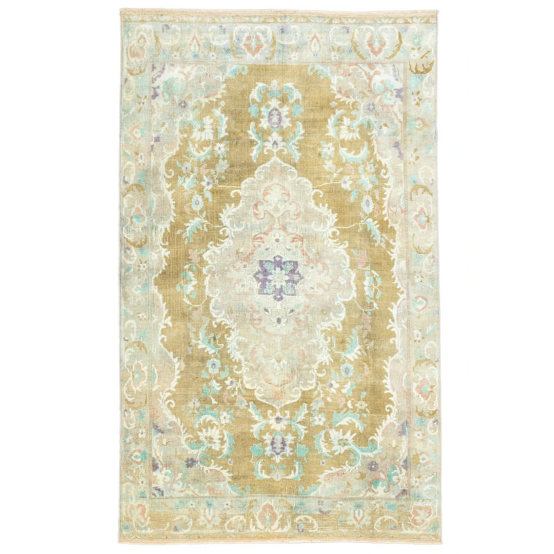 Tapis vintage crème en laine rétro de conception unique 6 pi 1 po x 10 pi 0 po 1980