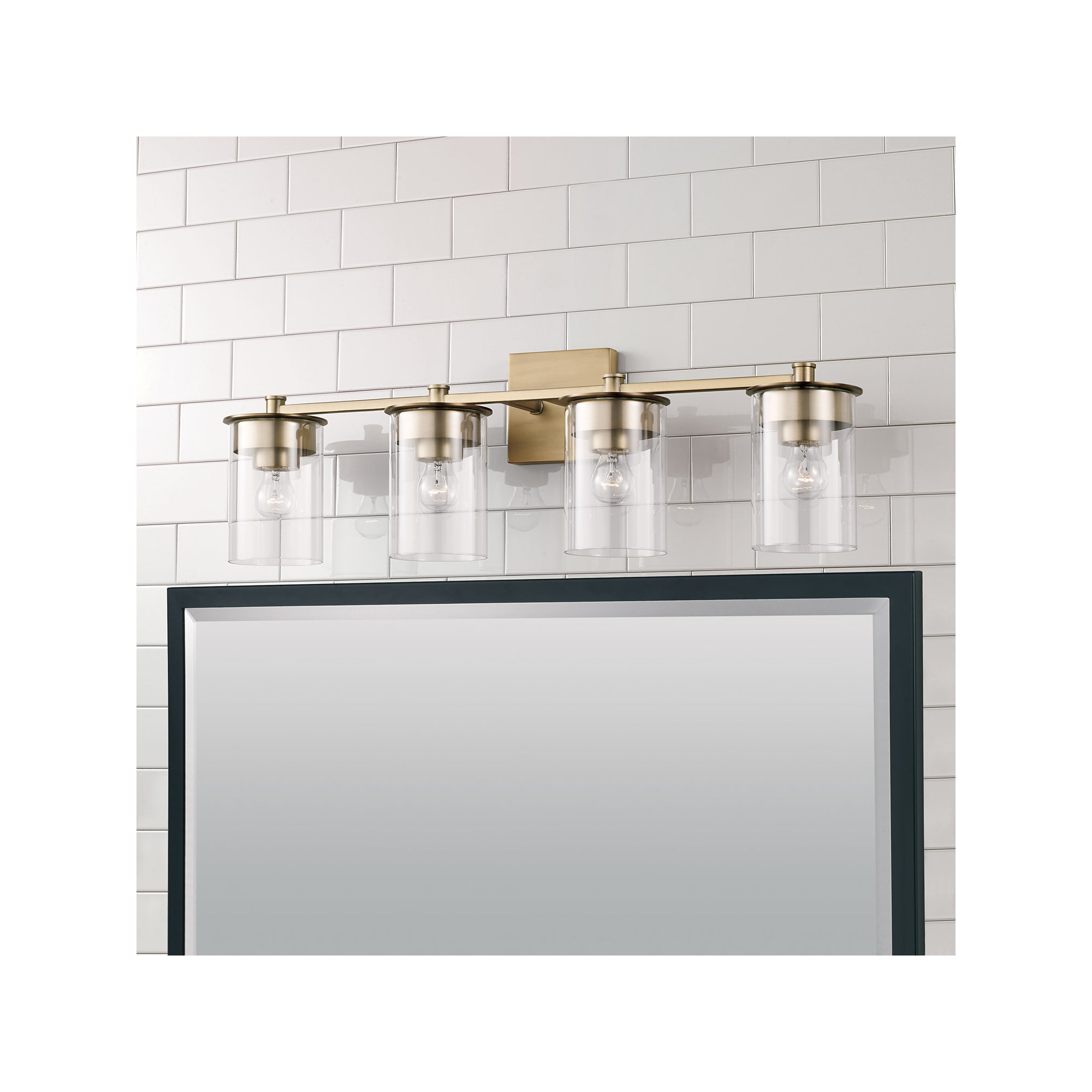 Elstone 4 Light Transparent Dimmable Vanity Light, Aged Brass