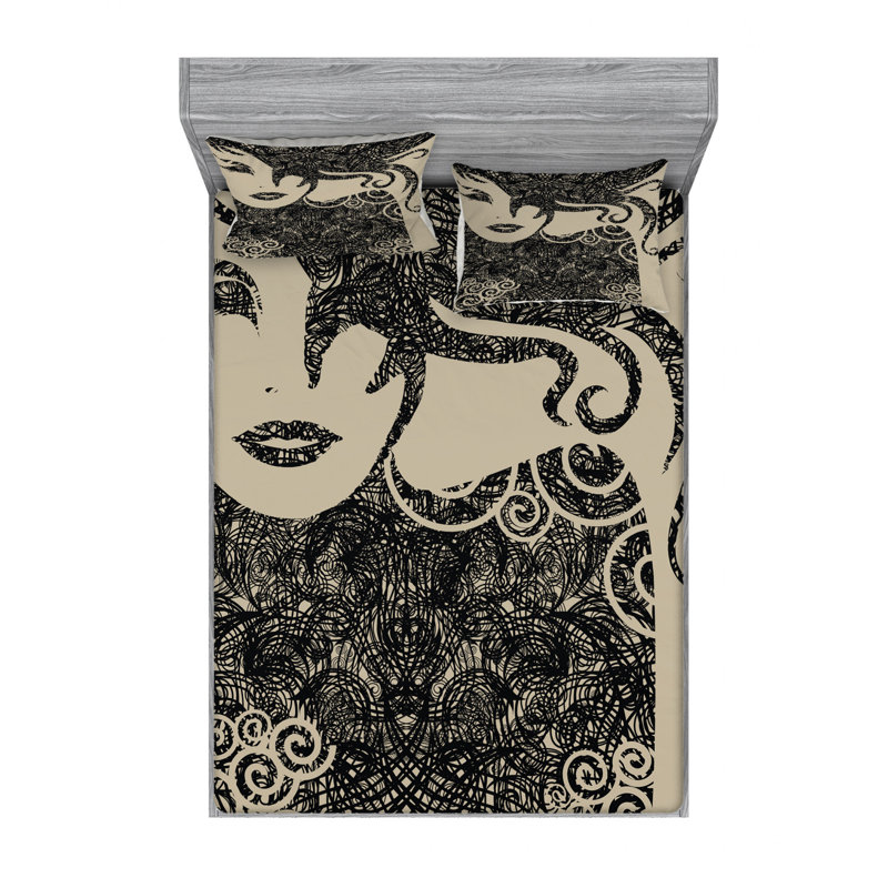 Microfiber Abstract Sheet Set, Queen Sheet Set with Fitted Sheet