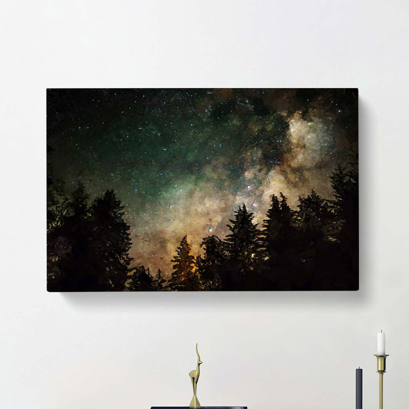 Milky Way Above The Treetops In Abstract - Wrapped Canvas Painting, 60cm H x 91cm W x 3cm D