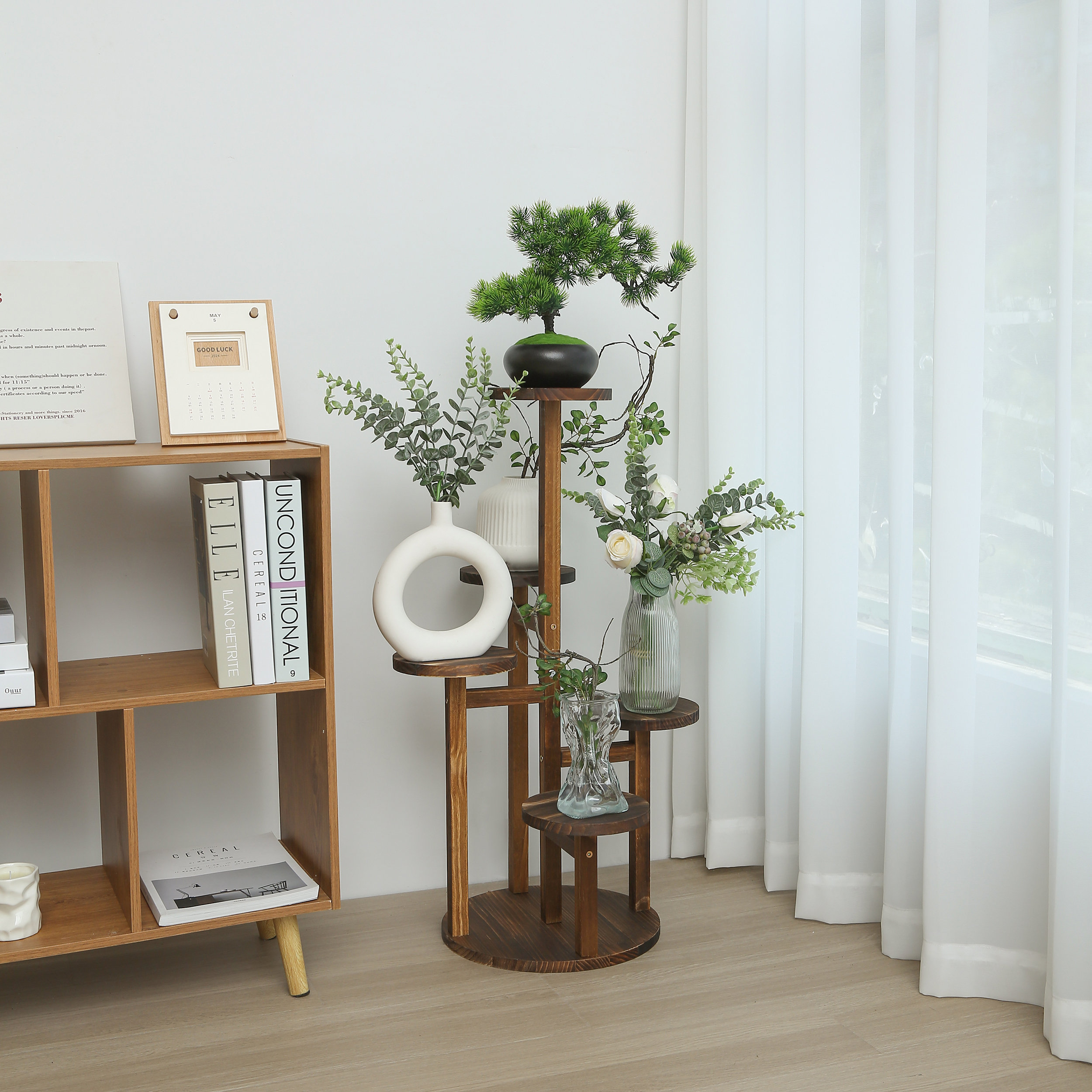 Arlmont & Co. Plant Stand Indoor Outdoor Multiple Corner Shelf Wood ...