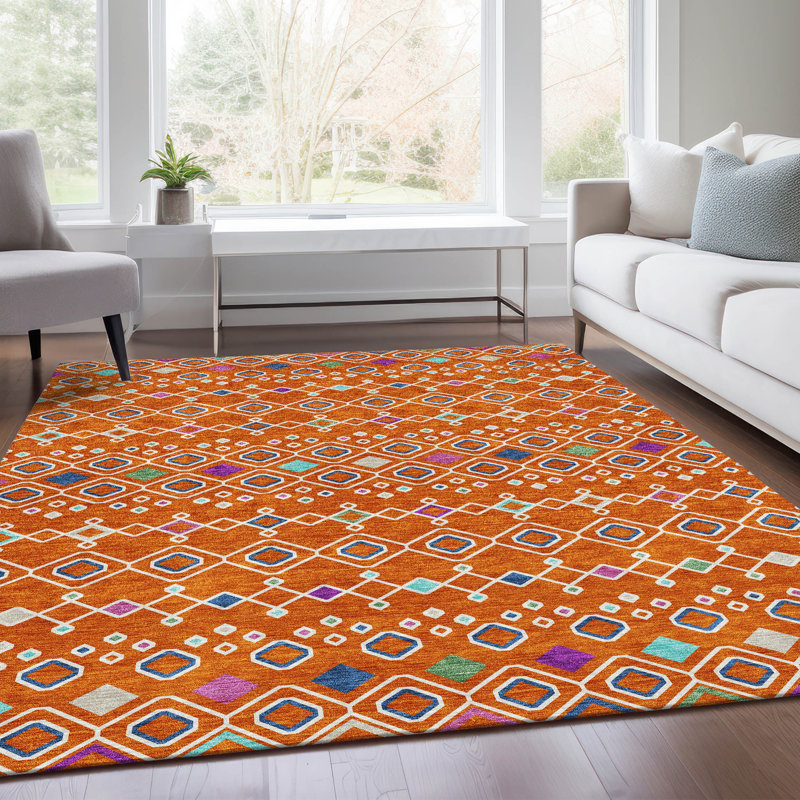 Premium Machine Washable Prisco Orange Rug, Rectangle 10' x 14'