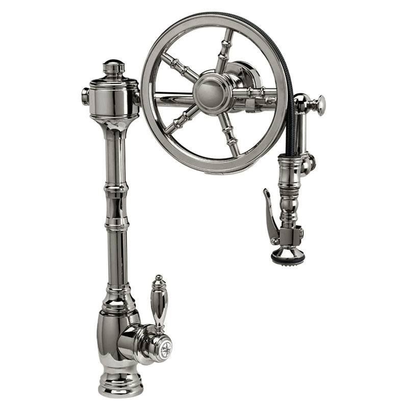 Wheel Pulldown Faucet, Antique Pewter