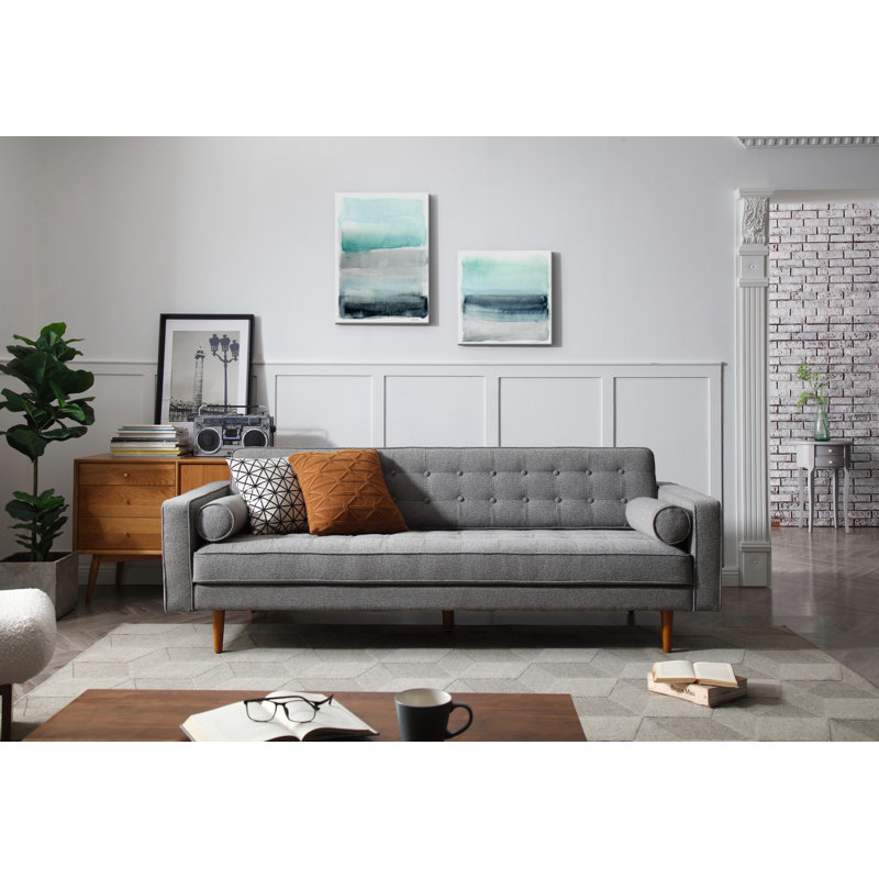 Geo 85'' Upholstered Sofa, Gray Boucle