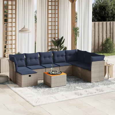 Ensemble de canapé de patio 9 pièces avec coussins en rotin de polyester