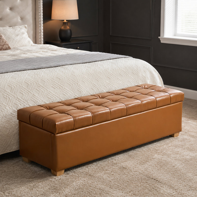 Upholstered Storage Bench with Flip-Top, Tufted Design, Footrest Ottoman, 300 lbs Capacity