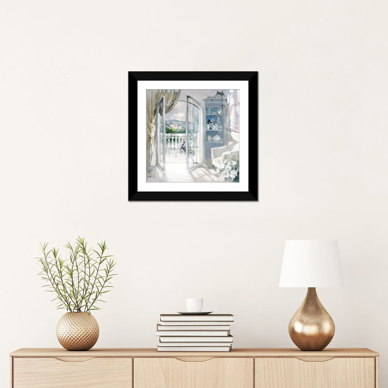« ensoleillé room », reproduction sur toile, H 16 po x l 16 po x P 1 po, Papier beaux-arts encadré noir, Blanc