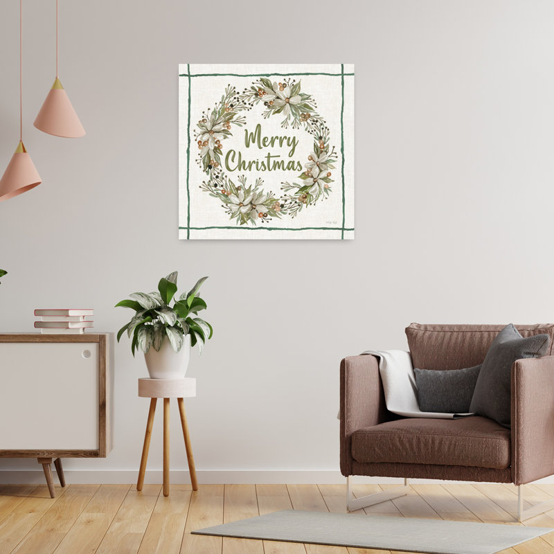 «Merry Christmas Wreath», art mural abstrait contemporain d'hiver, 24" H x 24" W