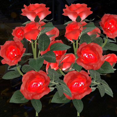 2 Pack Solar Rose Lights Outdoor With 14 Rose Flowers, Solar Powered Decorative Lighting For Yard Patio Pathway Lawn Landscape Decor