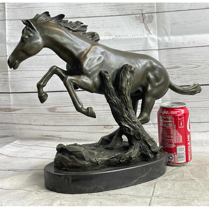 Courir au galop, cheval sauvage Mustang, sculpture en bronze, statue décorative sur base de marbre