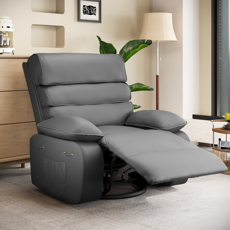 Fauteuil inclinable en similicuir de 34 po de large avec massage et chauffage Dendrick, Gris