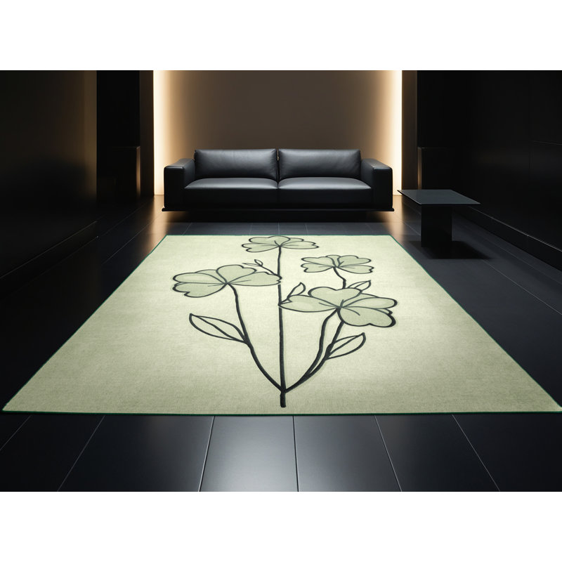 Tapis abstrait moderne et contemporain lavable à la machine St Patties en beige - reliure verte, 7 x 9
