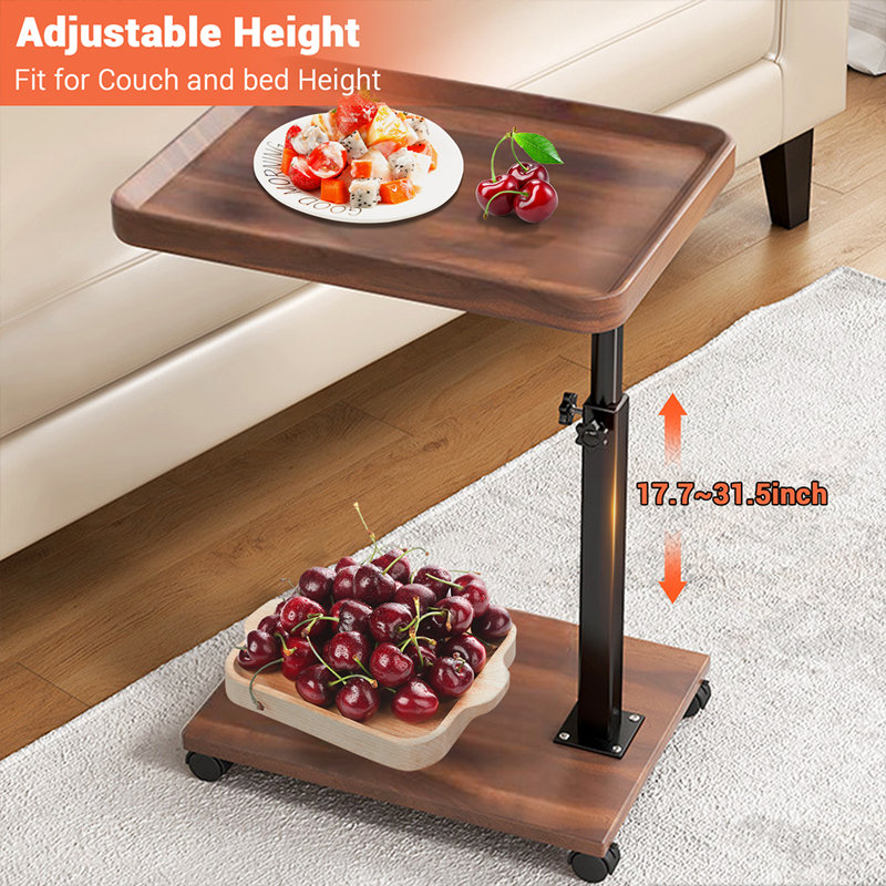Table de bout, table C pivotante à 360 ° de hauteur réglable, table basse, tables d'appoint avec roulettes, table de canapé rotative pour salon, chambre à coucher