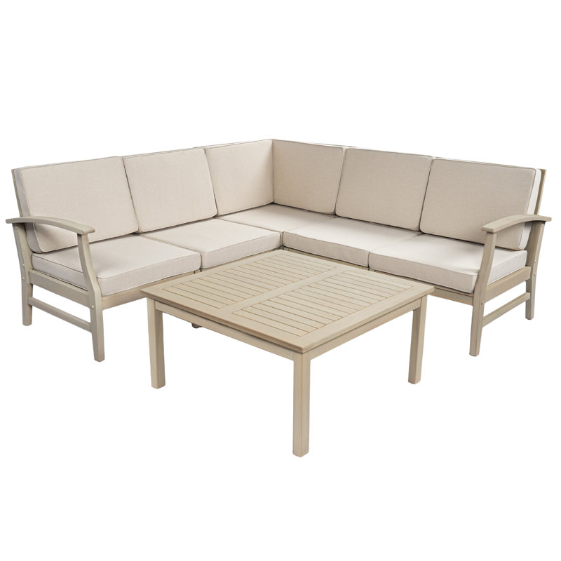 Ensemble de conversation modulaire d'extérieur en bois d'acacia 6 pièces Allieana avec coussins hydrofuges et loquet modulaire