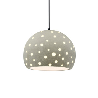 Luminaire suspendu sphère 1 lumière perforée - vert céladon craquelé - noir mat - l 12,25 po x H 9,25 po - ampoule remplaçable - cordon noir