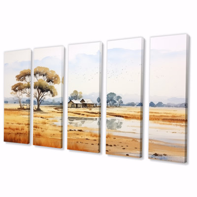 Beige African Safari Landscape III - Africa 5 Piece Wall Art