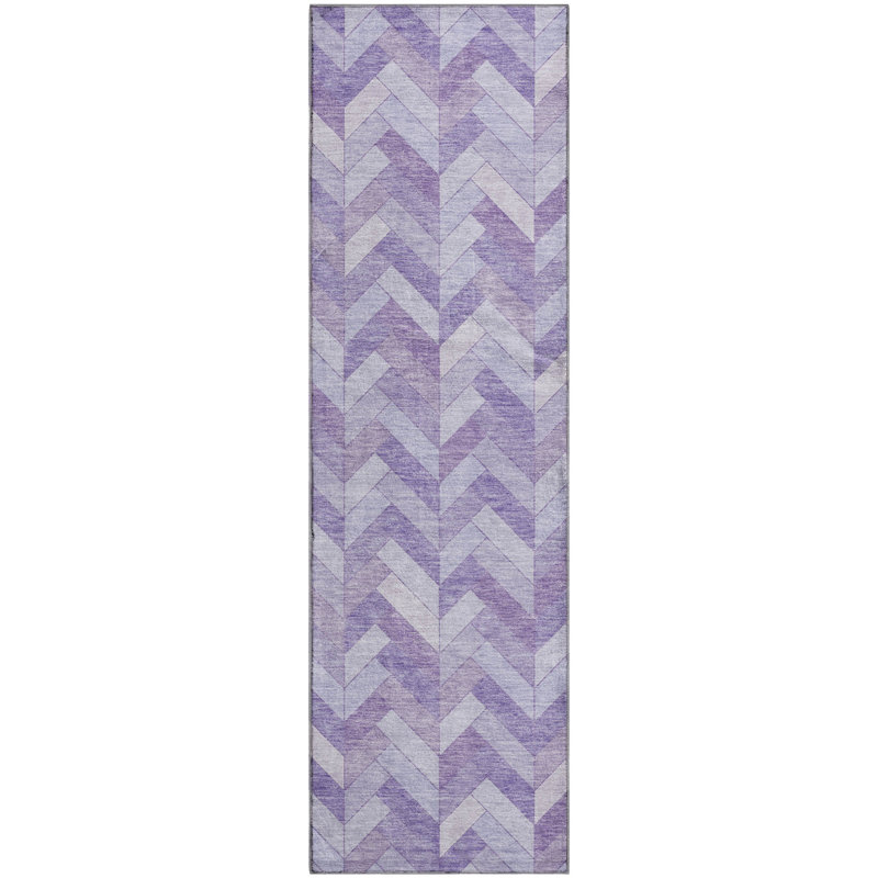 Premium Machine Washable Mayfield AMF2297 Geometric Rug, 2'3" x 7'6" Runner, Plum