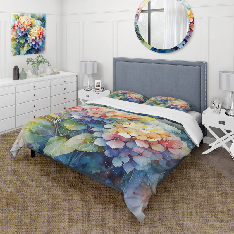 Ensemble de housse de couette en microfibre / polyester bleu-vert, Housse de couette pour grand lit et 2 taies décor