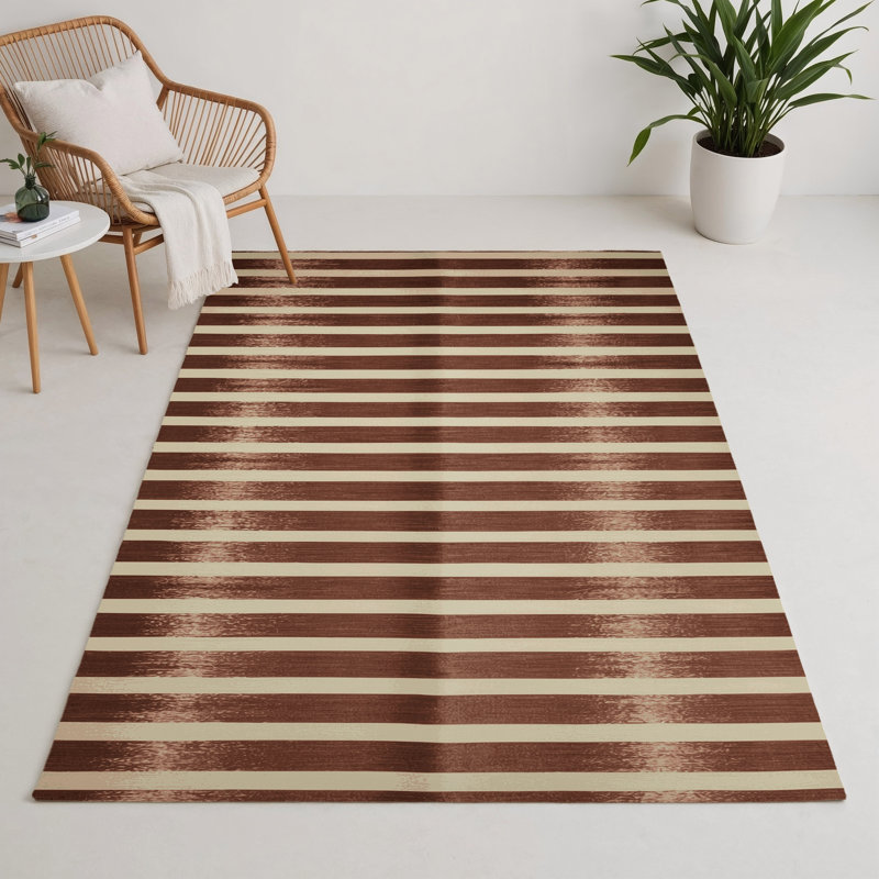 Tapis intérieur / extérieur brun HorizontalStripes, Rectangulaire 3 pi x 5 pi